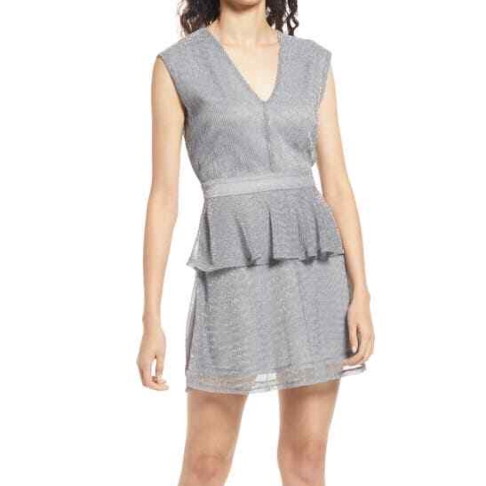 Fourteenth Place Junie Metallic Peplum Minidress Silver Size XS $69